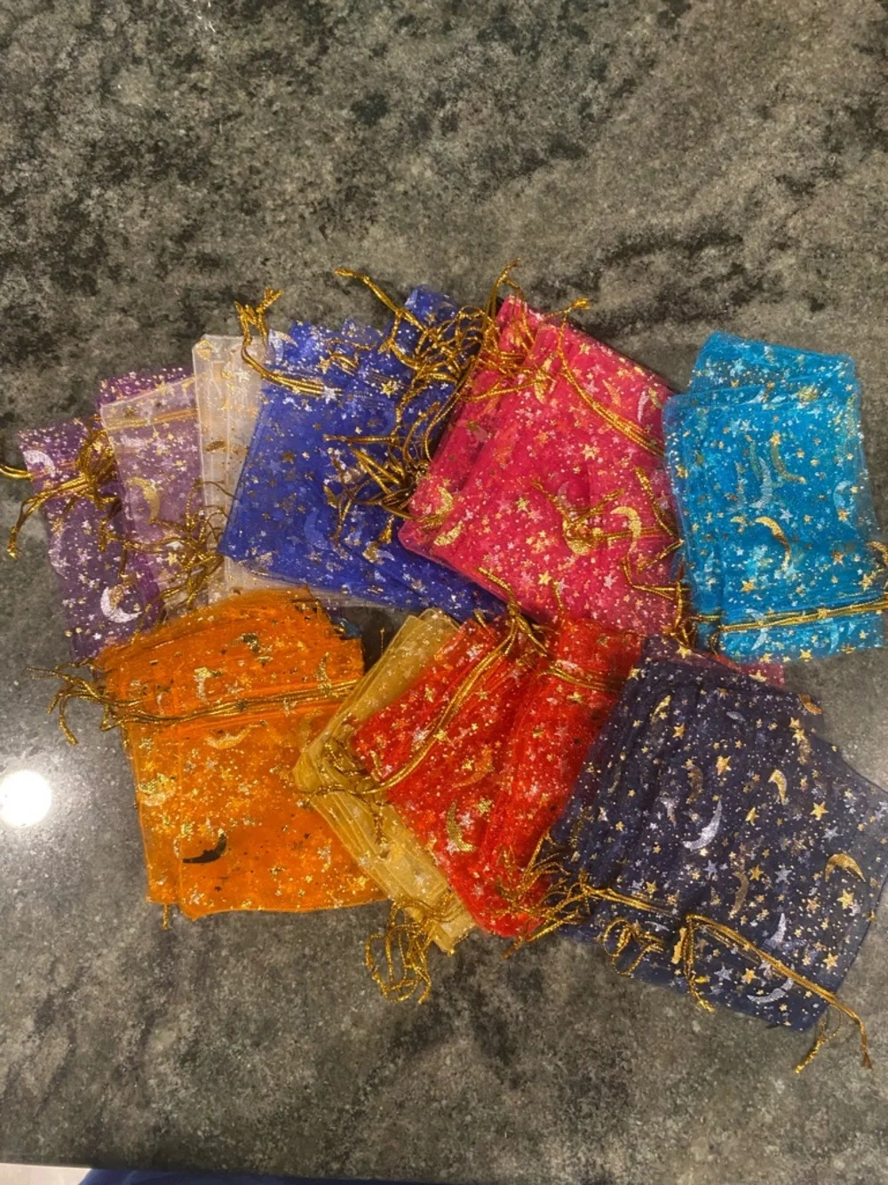 50 Celestial Organza Gift Bags Moon Star Drawstring Jewelry Pouches